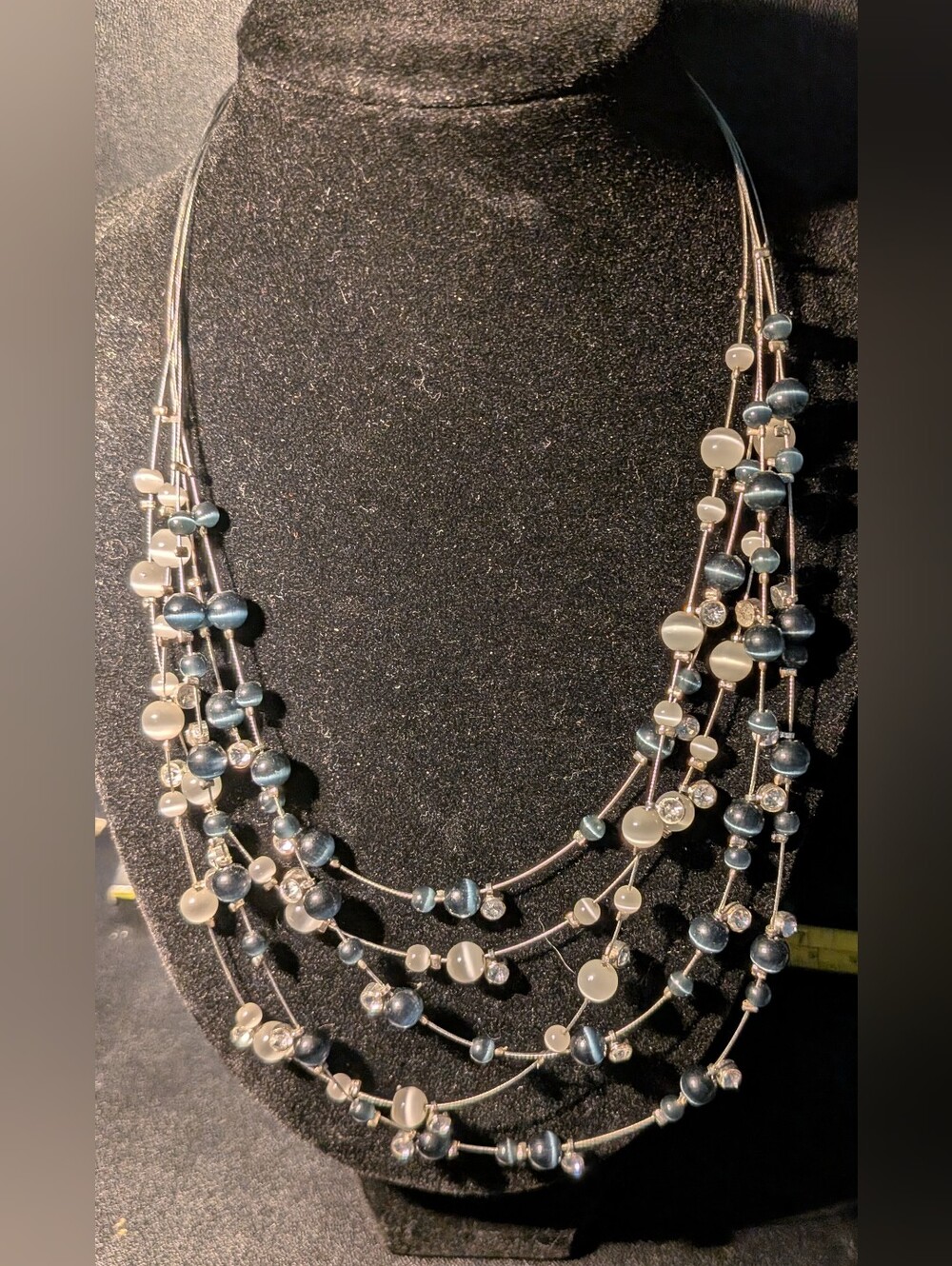 Multi-Strand Blue and White Beaded Necklace